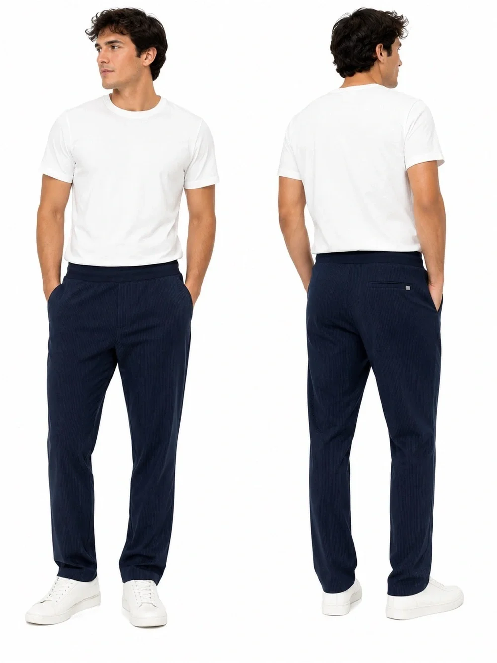 Perry Ellis Men’s Navy Pinstripe Pull-On Dress Pants | Elastic Waist